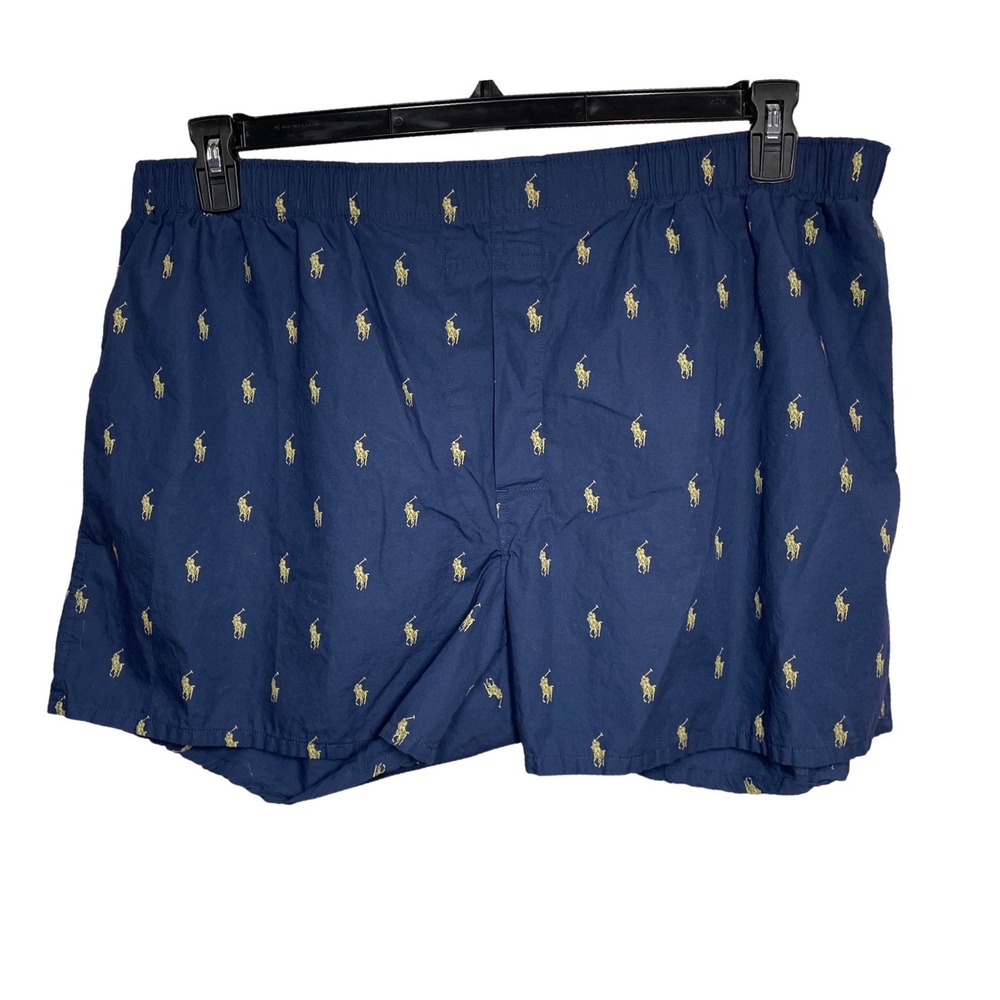 Polo Ralph Lauren Mens 2XL Navy Blue Gold Pony Logo Classic Fit Boxer Shorts